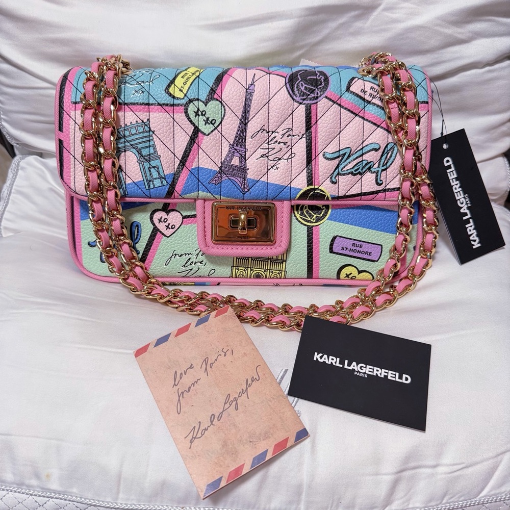 💖 New KARL LAGERFELD Landmarks Shoulder Bag Pink Blush
